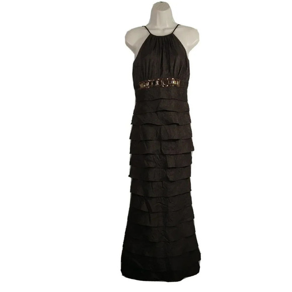 Adrianna Papell Occasion Formal Gown Dress Layered Size 4 Brown Sleeveless Jewel - Picture 1 of 9